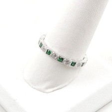 Sterling Silver Green And Clear Cubic Zirconia Eternity Stackable Band Ring