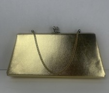 Vintage 1950s Gold Patent Leather Clutch With Gold Folding Chain
