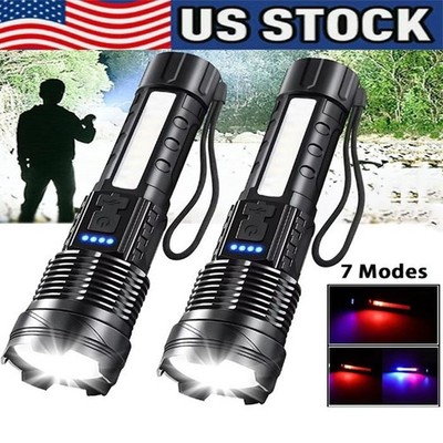 12000000LM Super Bright  Telescopic Zoom Flashlight Rechargeable 3 Color Light