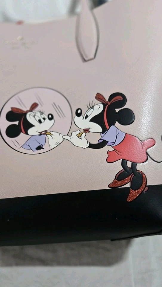 Bolso de Mano Kate Spade X Disney Minnie Mouse Cuero Reversible Negro Rosa Rojo Foto 2 de 4