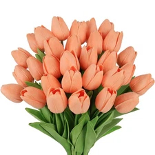 30PCS Artificial Tulip Flowers Real Touch Fake Tulips Spring Faux Flowers for...