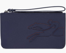 Longchamp Shop It Logo Leather Wristlet Pouch Clutch NIP Navy