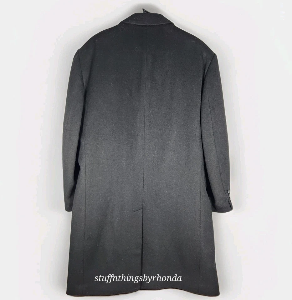 Chaps Men's Overcoat Top Coat Black Wool Blend Full Length Pockets 44R - Image 2 of 4