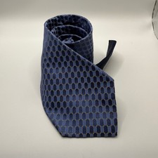 Tommy Hilfiger Mens Blue Gold Geometric Basketweave 100% Silk Tie Made in USA