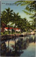 Curteich Fort Lauderdale Postcard DF-22 Along One of the Canals Linen B74
