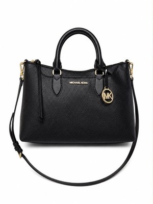 Michael Kors Austen Small Satchel Black Leather Crossbody Purse Handbag New