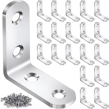20PCS L Bracket Corner Brace Sets, Stainless Steel L Brackets for Wood Shelves, 