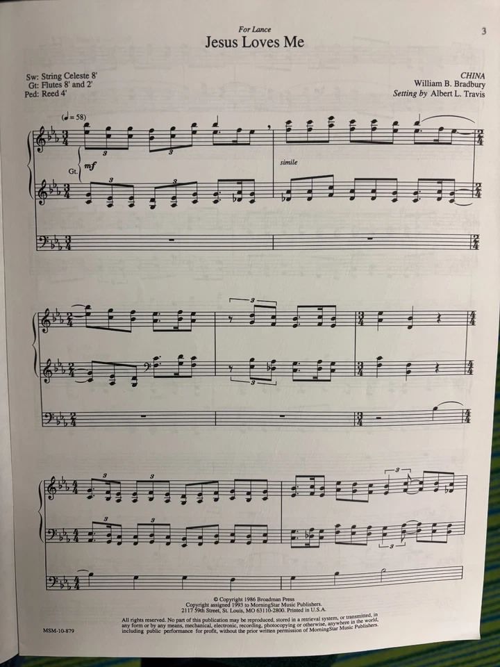 3 HYMN IMPROVISATIONS FOR ORGAN Sheet Music~Albert L. Travis~Morningstar - Image 3 of 3