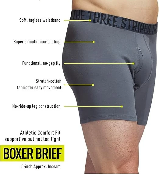 adidas Men's Black/Onix Grey/Grey 4-Pack Stretch Cotton Boxer Briefs (982060-B) - Image 4 of 4
