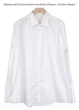 SUITSUPPLY Men's Formal Shirt 47 Traveller Tuxedo White Cotton Slim Classic
