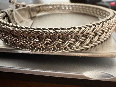 Herren Massiv 925 Sterlingsilber Bali Handarbeit Geflochten Weizen Armband 8'' 38,6 Gw