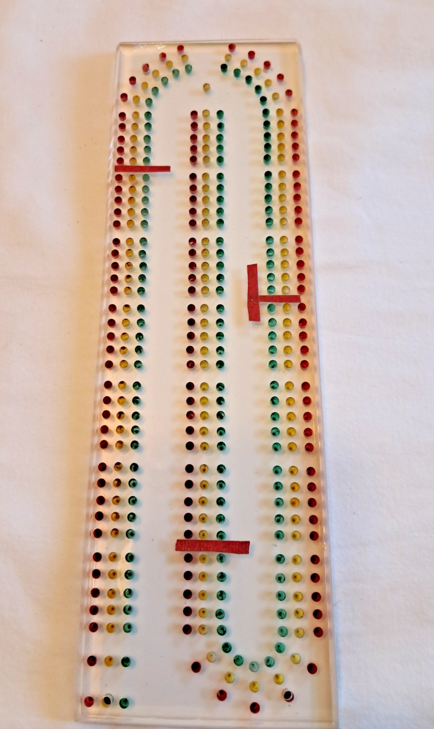 Vtg Hollywood Lucite Cribbage Board w/ Embedded Color Holes Mid Century Glam