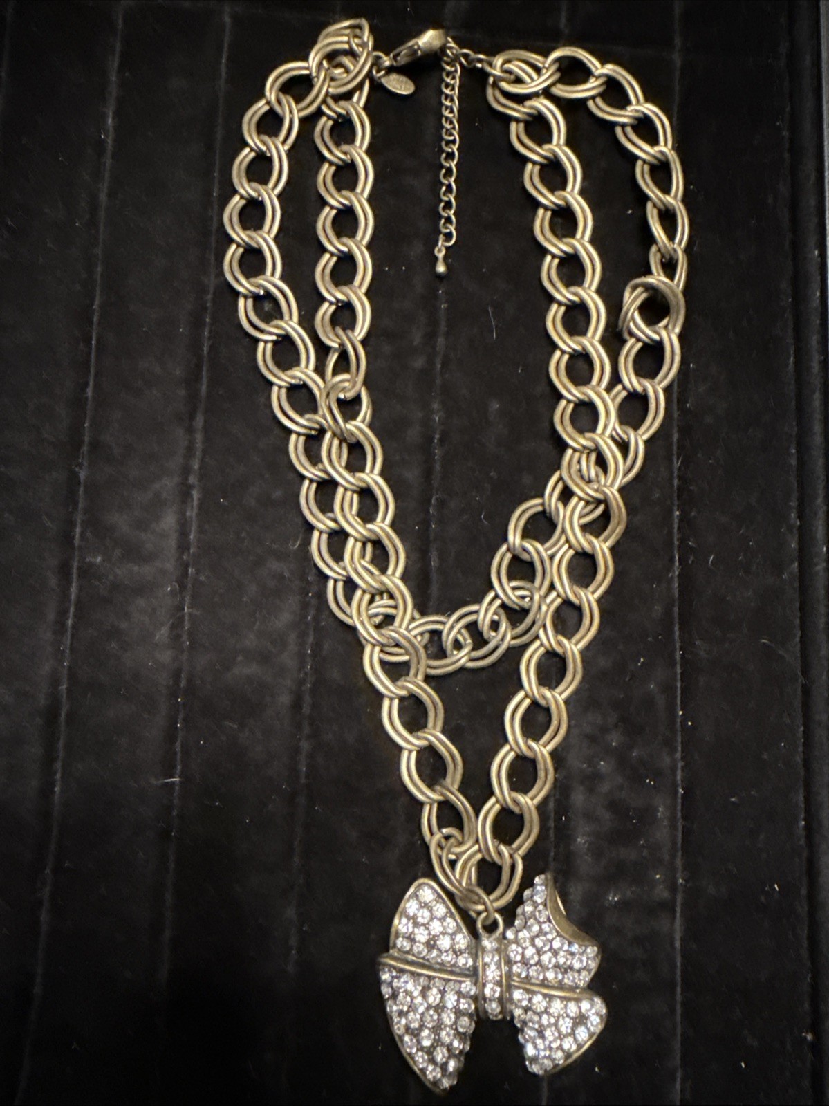 Cookie Lee Bronze Rhinestone Bow statement neckla… - image 2