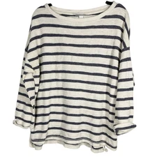 Pure Energy, Size X, White & Blue Terrycloth Pullover Top, 3/4 Sleeves, Flaw