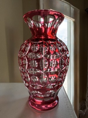 Vintage Val Saint Lambert Lead Crystal Ruby Red Vase 8 