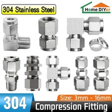 304 Stainless Steel Double Ferrule Compression Fitting, Elbow Straight Tee Piece
