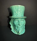 Vintage McCoy Glazed Blue/Green Ceramic Uncle Sam Hat Head Shaped Marked Planter