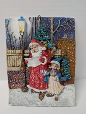 Vintage 3D Christmas Santa and Children Wall Hanging Plaque 9" x 7" Winter Wall 