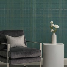 Matt dark green gold metallic lines faux fabr...