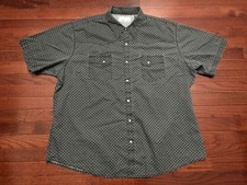 VINTAGE WRANGLER WRANCHER PEARL SNAP S/S WESTERN SHIRT MENS 2XL XXL BLUE WHITE