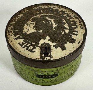 YALE MIXTURE SMOKING TOBACCO Advertising Tin Litho Can Marburg Bros Indian Head