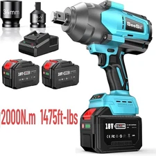 Cordless Impact Wrench 3/4'' 2000N.M Electric High Torque 1475ft-lbs 2xBattery