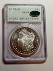 1879-S Morgan Dollar PCGS MS65 CAC Rattler Holder Blast White Semi PL Obverse