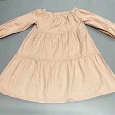 Sacks 5th Ave Linen Dress Womens M Pink Tiered Midi Dress Long Sleeves Spring