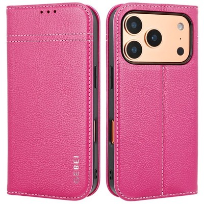 iPhone 17 Pro Hülle GEBEi Echt Leder Flip Case Lederhülle Handyhülle Etui Pink