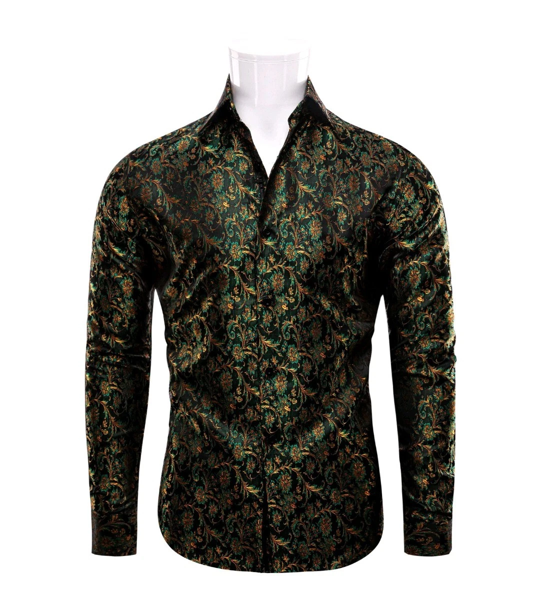 YourTies Mens Silk Paisley Dress Shirt Casual Button Down Shirt Long Sleeve 9009