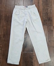 VTG Chaps Ralph Lauren Pleated Cuffed Chino Pants Mens 34×34 Khaki Y2K Baggy