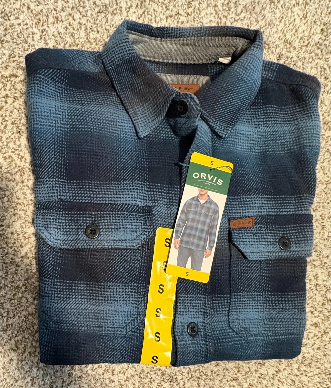 Orvis Classic Collection Flannel Shirt Men SMALL Blue (Plaid) Outdoor NWT!