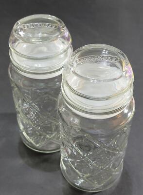 Vintage Anchor Hocking Smuckers Fruit Patterned Glass Canisters Jars Set Of 2