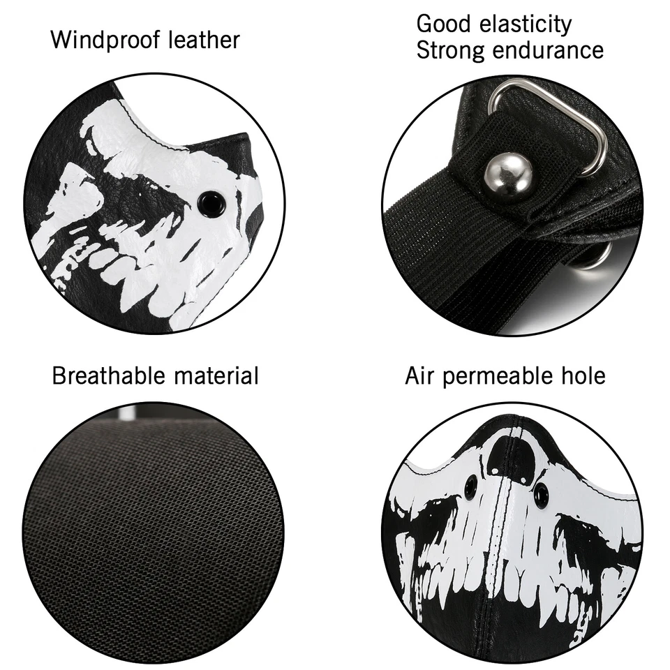 Media máscara facial calavera sello punk esquí cuello snowboard motocicleta motociclista protección Foto 4 de 4