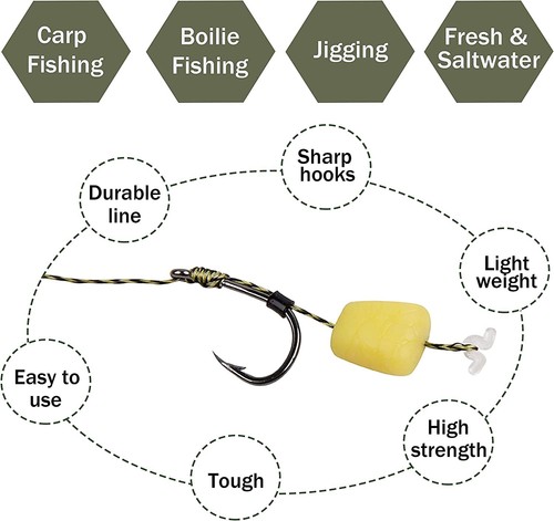 18pcs Carp Fishing Hair Rigs Braid 8340 Barbed Hooks Rigs 12lb-24lb Size 2 4 6 e