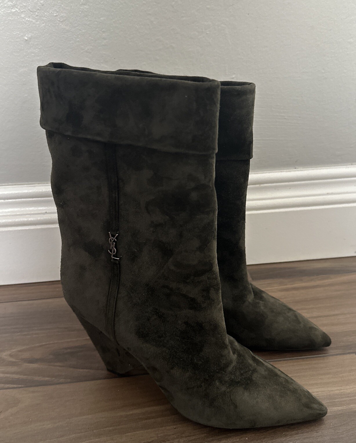 Stivaletti Saint Laurent Niki scamosciati YSL camoscio verde taglia 40 10