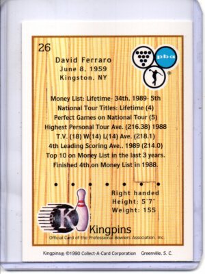 1990 PBA BOWLING CARD #26 DAVID FERRARO (HALL OF FAMER) | eBay