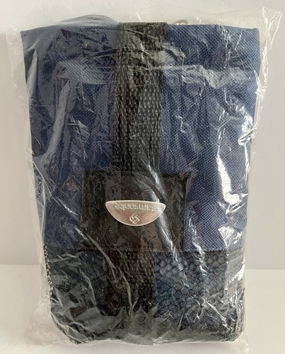 Bolsa de viaje de maquillaje para artículos de tocador Samsonite lona azul y malla vintage - Imagen 4 de 5