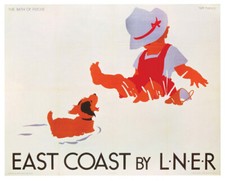 Vintage East coast - Dog bark Art Railway Travel Poster Art Print A1/A2/A3/A4