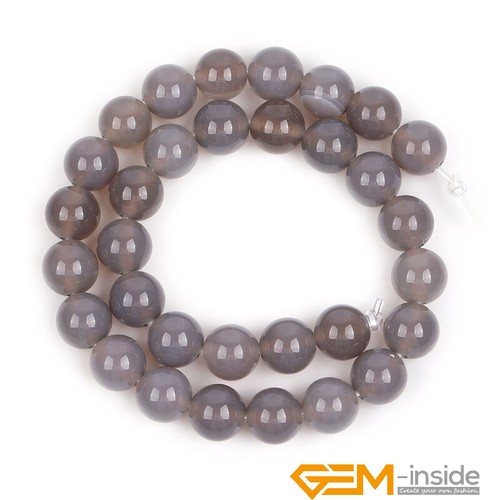 Natural Gray Agate Gemstone Polished Round Beads Big Hole 2mm Jewelry Making 15" - Picture 11 of 35
