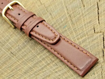 NOS Unused Vintage Hirsch Brown Leather Watch Band w Gold Tone Buckle 5/8'' 16mm