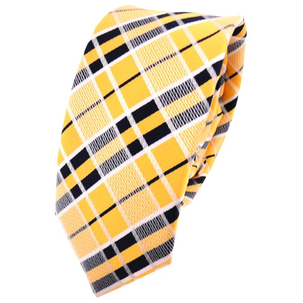 Schmale Tigertie Designer Krawatte Gelb Goldgelb Schwarz Silberweiß Kariert-image