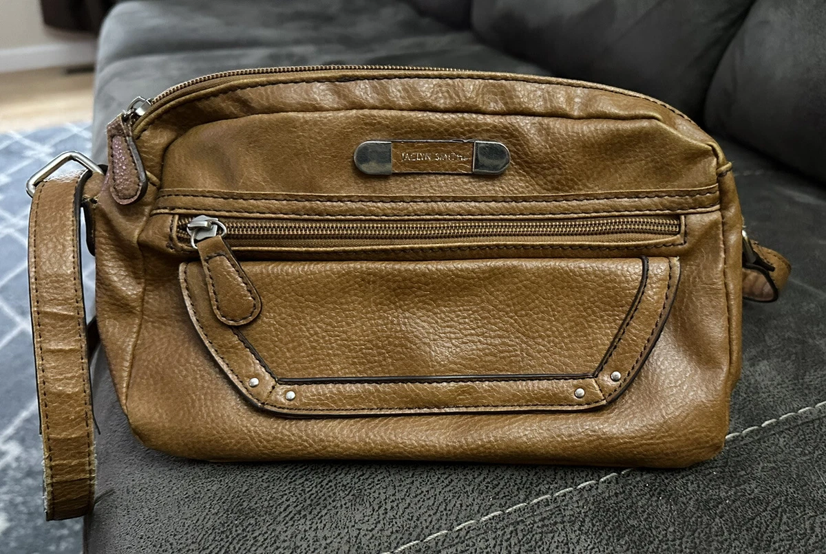 Jaclyn Smith Brown Faux Leather Shouler Strap Purse Organizer Pockets Zip  Divide | eBay