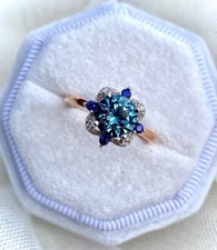2 CT Round Simulated London Blue Topaz Halo Women's Ring 14k Rose Gold Plated