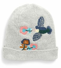 79 Tucker Tate Girl's Gray Bird Flowers Embroidered Beanie Hat Cap One Size