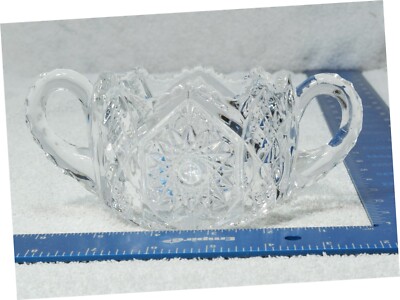 Vtg Cut Glass Brilliant Clear Sugar bowl w/ Handles Starburst
