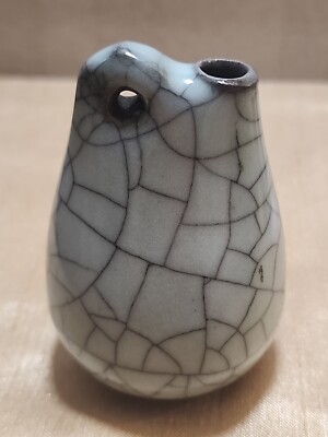 Vintage Song Style Guan Kiln Celadon Raku Fire Glazed Crackle Mini Vase 3''×3''