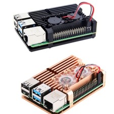Raspberry Pi 3 4 Aluminum Case with Dual Cooling Fan Black and Golden