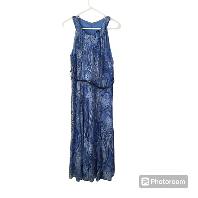 NWT Tommy Hilfiger Belted Blue Paisley Halter Neck Chiffon Midi Dress Size  10 | eBay