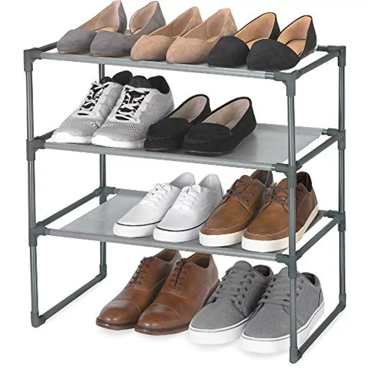 Smart Design Shoe Rack Shelf Stackable Laminated Liner Steel